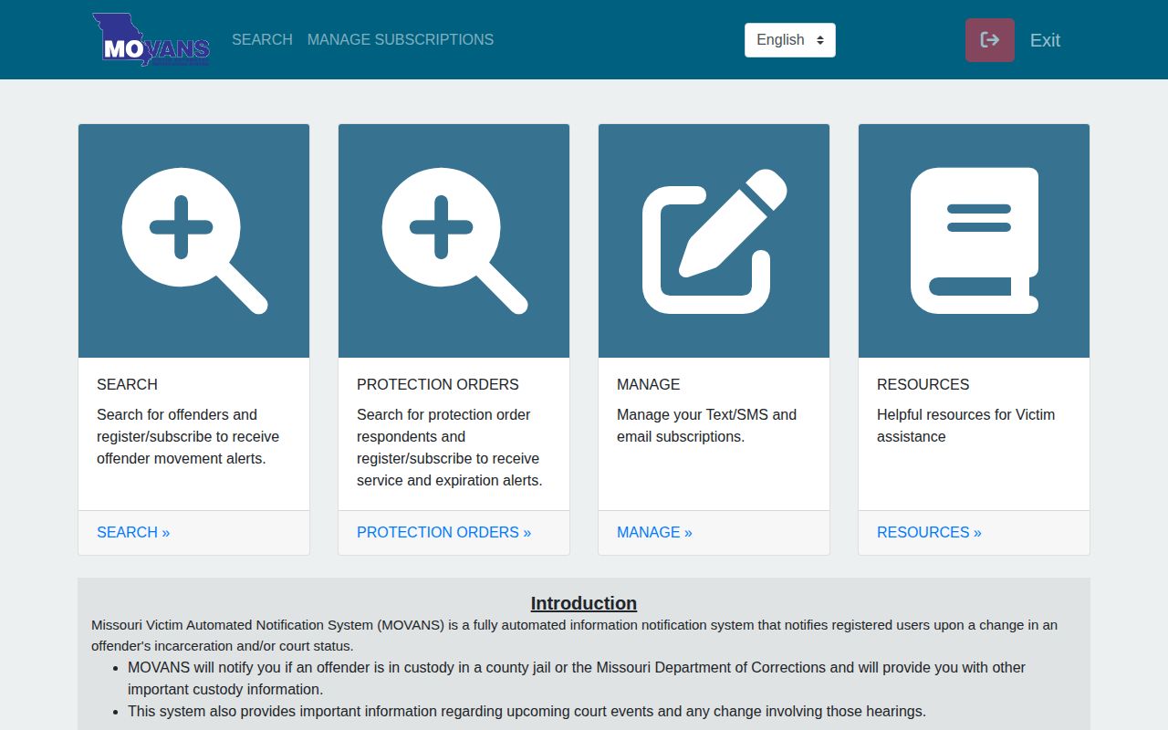 Missouri MOVANS official custody notification portal