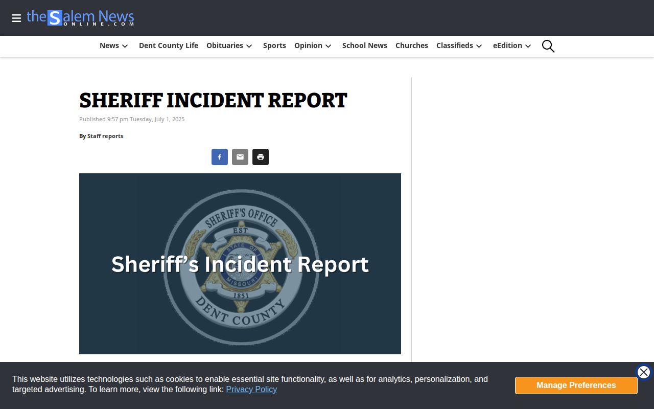 Salem News Dent County sheriff incident report page